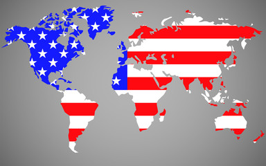 World map with flag United States of America. Vector illustration