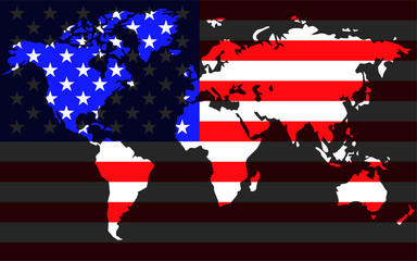 World map with flag United States of America. Vector illustration