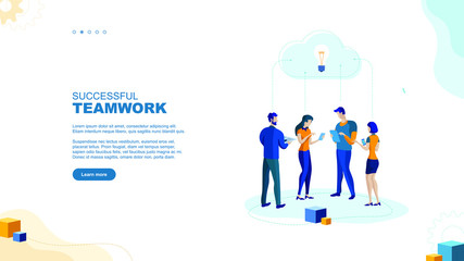 Trendy flat illustration. Successful teamwork page concept. Office workers planing business mechanism, analyze business strategy and exchange ideas.Template for your design works. Vector graphics.