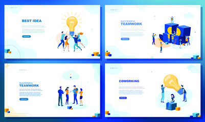 Obraz na płótnie Canvas Trendy flat illustration. Successful teamwork page concept. Office workers planing business mechanism, analyze business strategy and exchange ideas. Template for your design works. Vector graphics.