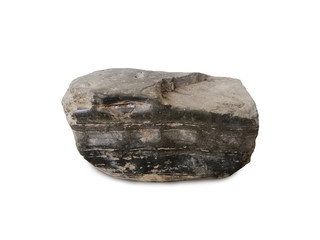 gneiss rock isolated on white background. Gneiss is a common and widely distributed type of metamorphic rock. There is noise and grain caused by the texture of the stone. 