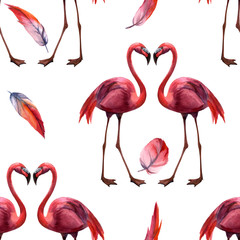 Obraz premium Akwarela bezszwowe wzór z flamingo ręcznie rysunek tło dekoracyjne. Druk na tekstyliach, tkaninach, tapetach, scrapbookingu