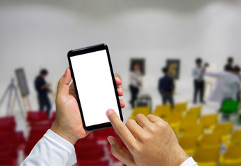 Mobile smartphones in men's hands.