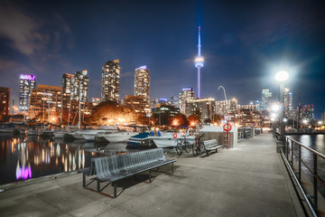 Toronto, Canada Night Skyline from Marina Quay