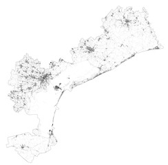 Satellite map of Venice and surrounding areas. Veneto, Italy. Map roads, ring roads and highways, rivers, railway lines