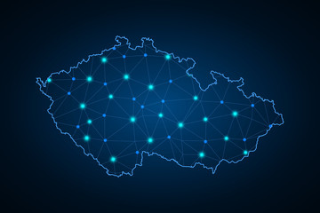 Abstract mesh line and point scales on dark background with Map of czech Republic. Wire frame 3D mesh polygonal network line, design sphere, dot and structure. communications map of czech Republic. -