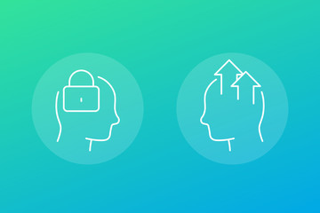 Fixed and growth mindset icons, linear vector