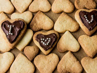 Cookies heart with an inscription. St. Valentine's Day. Valentine's day cookies. Heart shaped cookies for valentine's day. Top view