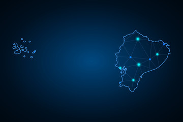 Map of Ecuador from Polygonal wire frame low poly mash, contours network line, luminous space stars, design sphere, dot and structure. Vector Illustration EPS10. - Vector