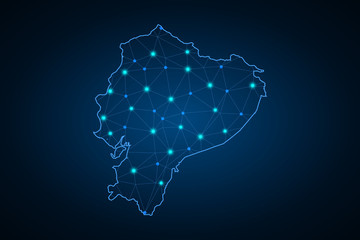 Obraz premium Map of Ecuador from Polygonal wire frame low poly mash, contours network line, luminous space stars, design sphere, dot and structure. Vector Illustration EPS10. - Vector