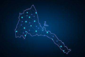 Map of Eritrea from Polygonal wire frame low poly mash, contours network line, luminous space stars, dot and structure. Vector Illustration EPS10. - Vector