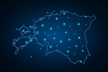 Fototapeta na wymiar Wire frame 3D mesh polygonal network line, design sphere, dot and structure. communications map of estonia. Vector, Abstract mash line and point scales on dark background with Map of estonia. - Vector