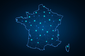 map of France. Wire frame 3D mesh polygonal network line, design sphere, dot and structure. Vector illustration eps 10. - Vector