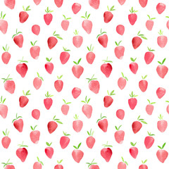 Hand-painted seamless pattern with watercolor strawberries.