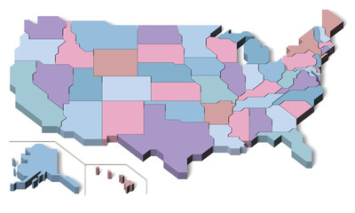 USA map 3D, colorful