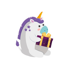 Unicorn cartoon design, Animal happy birthday celebration decoration and surprise theme Vector illustration