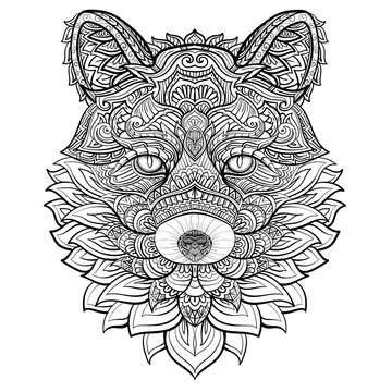 Zentangle of head fox realistic drawing
