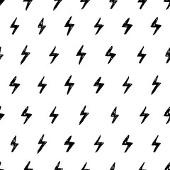 Seamless pattern with hand-drawn thunderbolt cartoon shapes. Ink doodles.