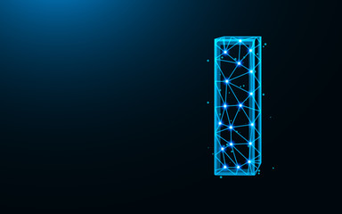 Letter I low poly design, alphabet abstract geometric image, font wireframe mesh polygonal vector illustration made from points and lines on dark blue background