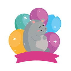 Hippo cartoon design, Animal happy birthday celebration decoration and surprise theme Vector illustration