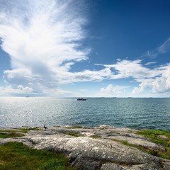 Seascape from a Helsinki shore on a beautiful summer day