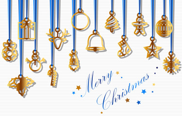 Merry Christmas With Golden Pendant - Vector