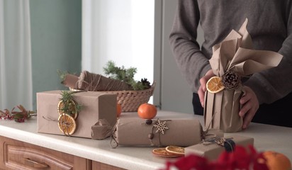 Eco-Friendly and Zero Waste Christmas Gifts. For wrapping - Recycled paper, For tying - Hemp, For embellishment - Real plants