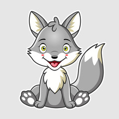 Obraz premium A Cute wolf cartoon sitting on white background.