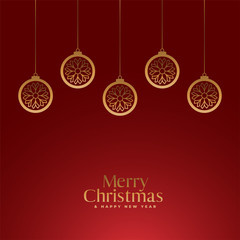 red merry christmas royal background with golden balls