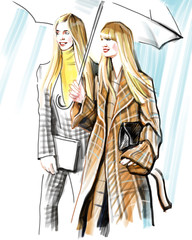 Fashion illustration of two young blonde women