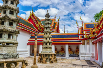 One landmark of Wat Phra Chettuphon Wimon Mangkhalaram Ratchaworamahawihan in Bangkok, Thailand. A...