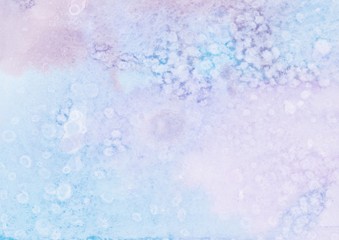 Sky Blue Lilac Watercolor Abstract Stroke Stain Texture Wash Gradient Color Background with Salt Drop, Moon Surface, Marble Effect. For Celebration Birthday Party Invitation Card