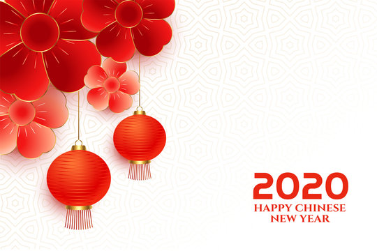 Elegant Chinese New Year Flower And Lantern Greeting Background