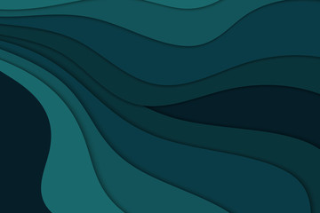 Abstract blue background with curve lines and waves. Paper cut water wallpaper.