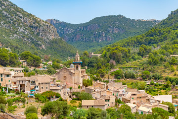 Amazing cityscape of Valldemossa Chopin village taken on a sunny summer day, Mallorca, Spain