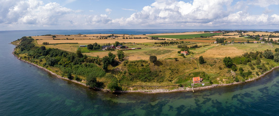 Aerial panorama of the southern part of the island Ven in southern Sweden during summer. 