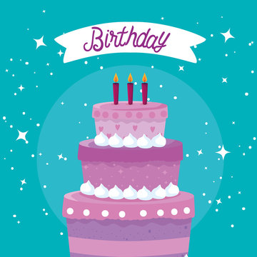 Cake design, happy birthday celebration decoration party festive and surprise theme Vector illustration