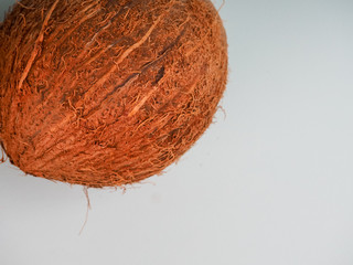 One coconut, part of the texture for cards, space for text