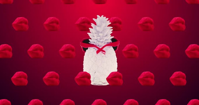Animation design. Seamless pattern. Fashion pineapple and lips background