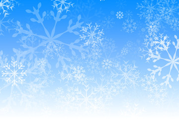 Fototapeta na wymiar Fondo azul navideño con copos de nieve.
