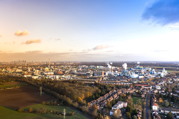 Aerial view of a factory during the working day. Frankfurt am Main Germany 28.11.2019.