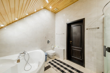 Russia, Moscow- July 23, 2019: interior room apartment. standard repair bathroom and toilet