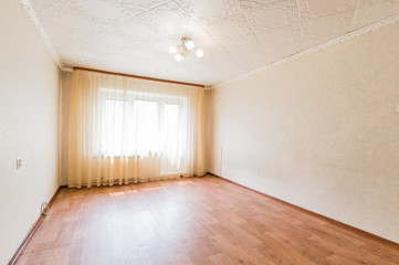 Russia, Moscow- July 23, 2019: interior room apartment. standard repair decoration in hostel. bright empty room without furniture