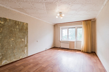 Russia, Moscow- July 23, 2019: interior room apartment. standard repair decoration in hostel. bright empty room without furniture