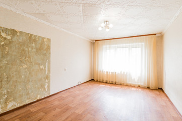 Russia, Moscow- July 23, 2019: interior room apartment. standard repair decoration in hostel. bright empty room without furniture