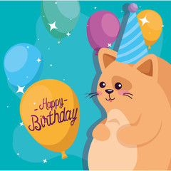 Cat cartoon design, happy birthday celebration decoration party festive and surprise theme Vector illustration