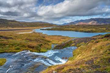 nameless waterfall in the Highland of northern Iceland