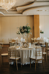 Wedding banquet tables with flowers decoration