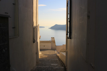 A walkway to one of the numerous stunning views of the Greek island of Santorini