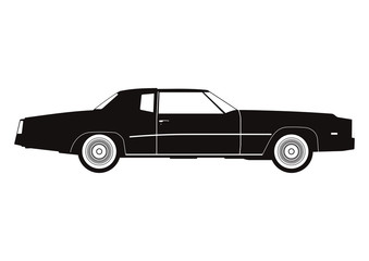 Classic car. Silhouette of a vintage car. Side view. Flat vector.